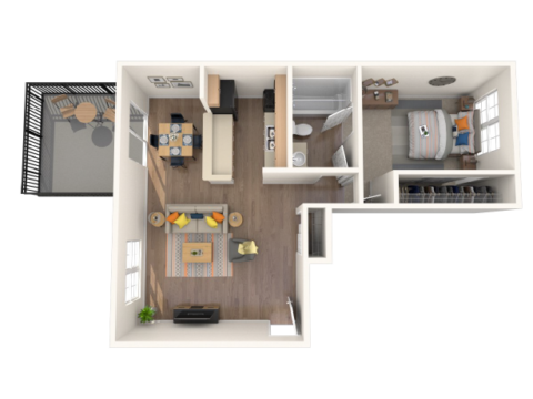 floor plan of the Lancaster 1 bed 1 bath