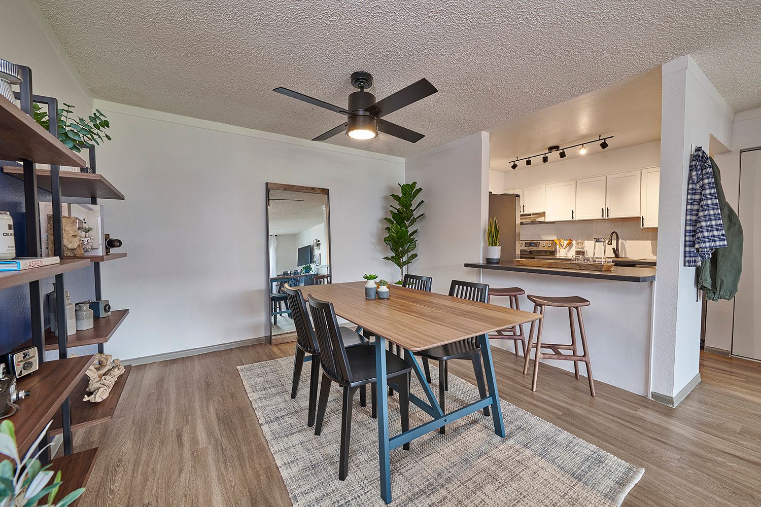 dining room with view into the kitchen